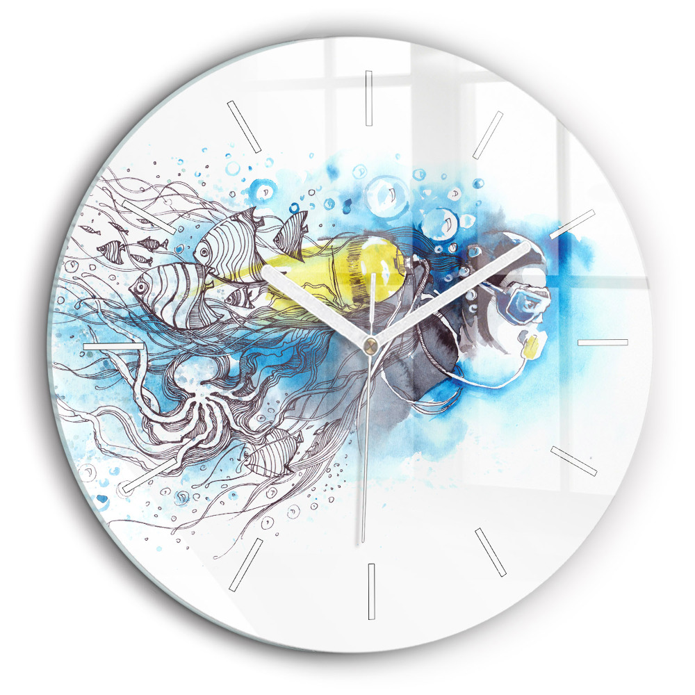Pendule murale ronde 60 cm Vie sous-marine de poissons