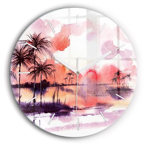 Horloge ronde en verre 60 cm Paysage tropical