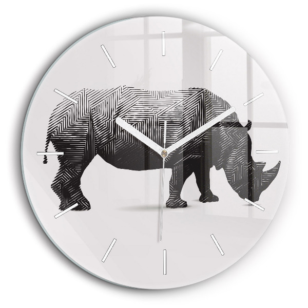 Horloge ronde 60 cm Rhinocéros - dessin au trait