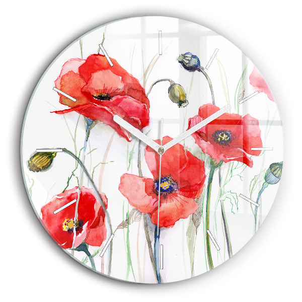 Horloge ronde murale 60 cm Coquelicots rouges peints