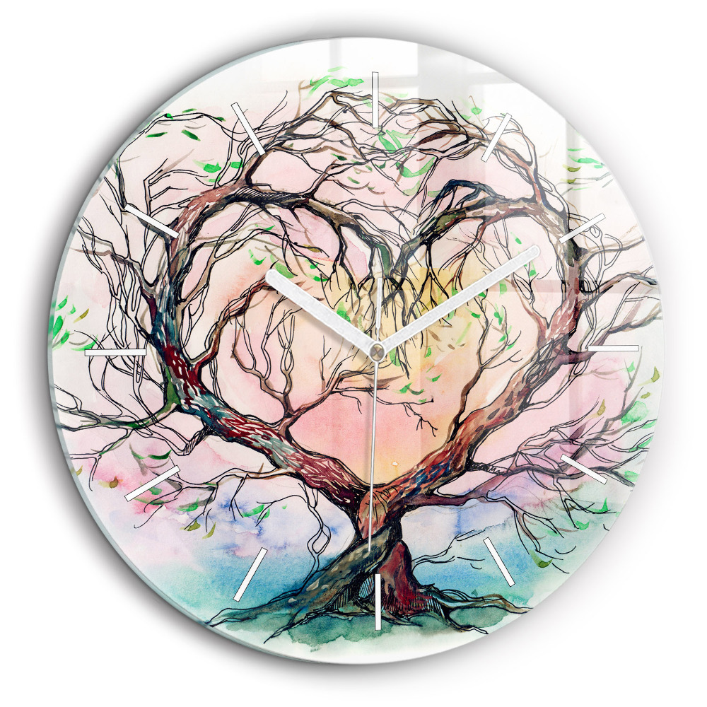 Horloge ronde en verre 60 cm Cœur d'arbre de la nature