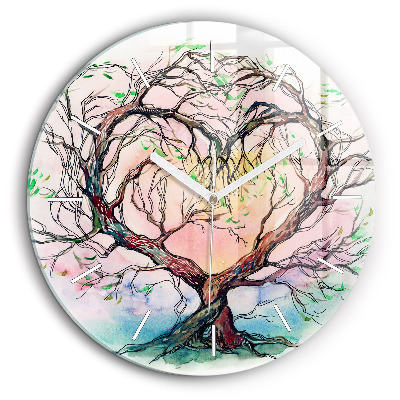Horloge ronde en verre 60 cm Cœur d'arbre de la nature