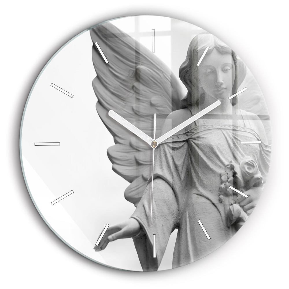 Horloge ronde en verre 60 cm Sculpture d'un vieil ange
