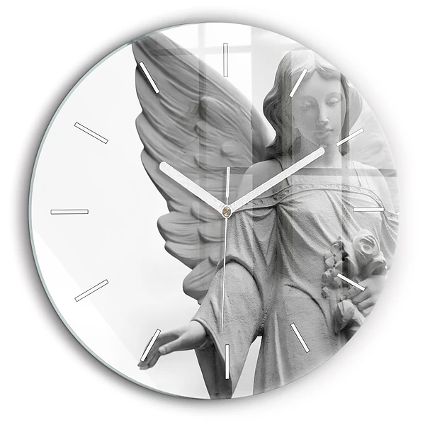 Horloge ronde en verre 60 cm Sculpture d'un vieil ange
