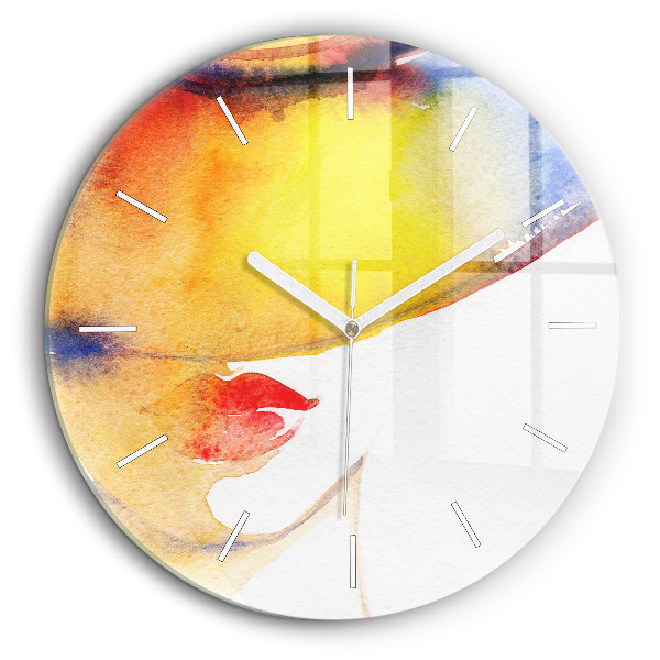 Horloge ronde 60 cm Femme avec un chapeau