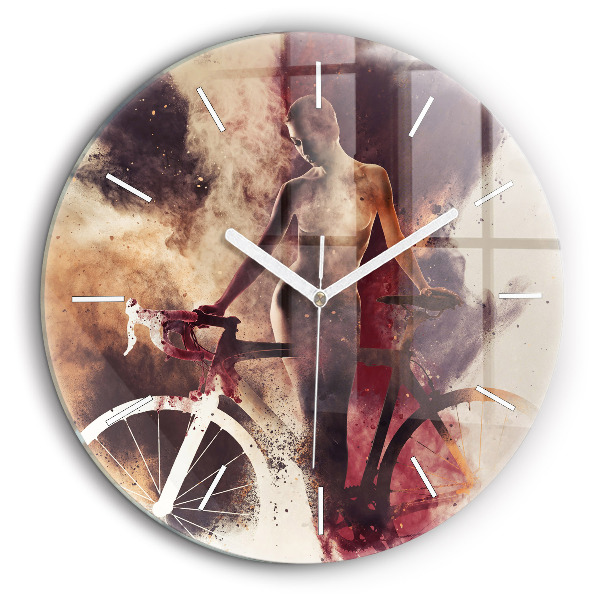 Horloge ronde murale 60 cm Femme et vélo