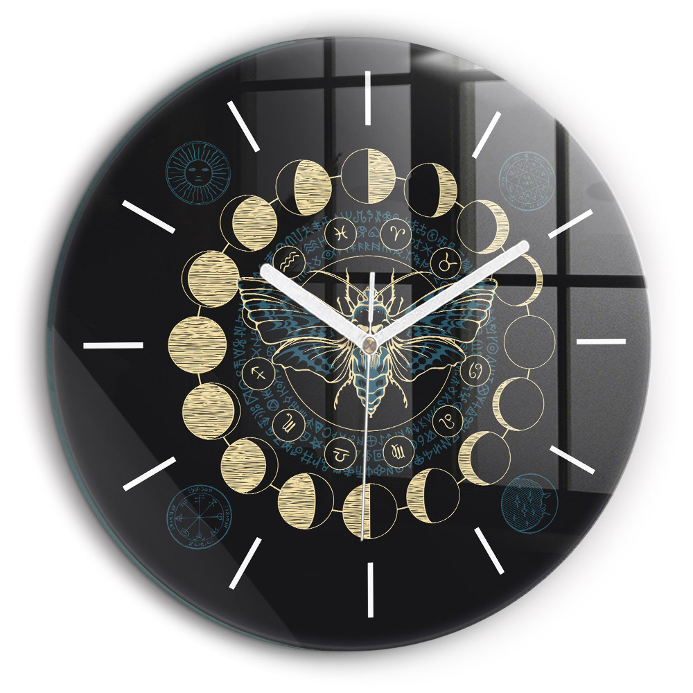 Pendule murale ronde 60 cm Phases de la lune et insecte