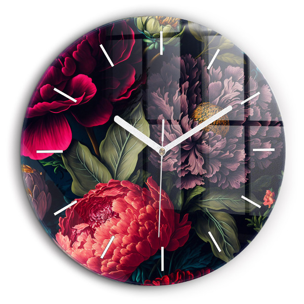 Horloge ronde en verre 60 cm Bouquet de fleurs vintage