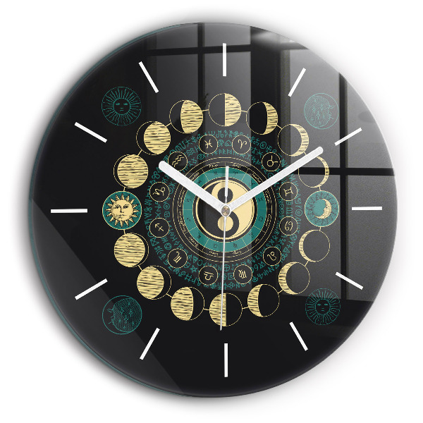 Horloge ronde en verre 60 cm Phases de la lune