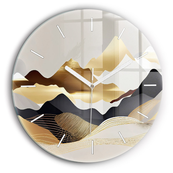 Horloge ronde murale 60 cm Montagnes abstraites dorées