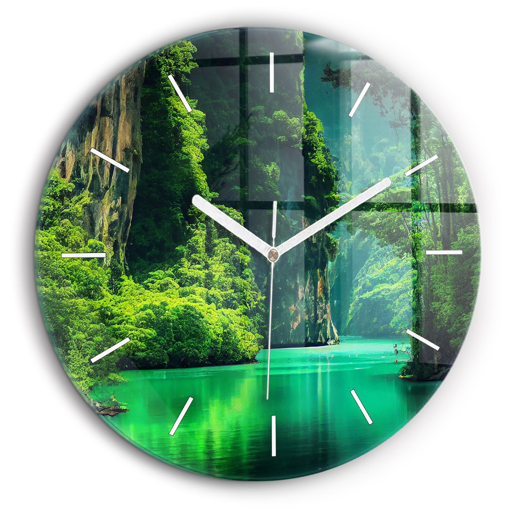 Horloge ronde en verre 60 cm Paysage naturel de Thaïlande
