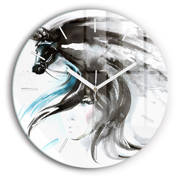 Horloge ronde murale 60 cm Cheval et femme abstraits