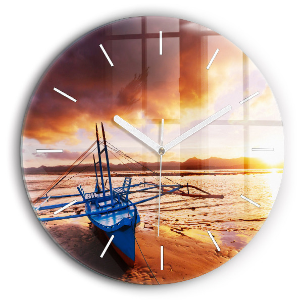 Horloge ronde 60 cm Bateau et coucher de soleil