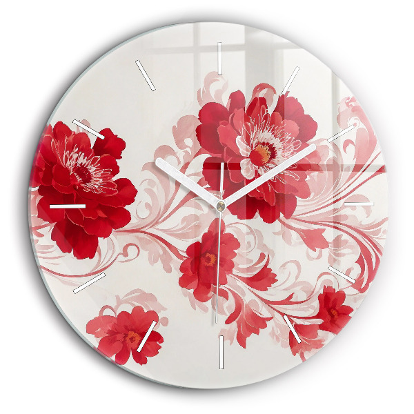 Pendule murale ronde 60 cm Fleurs rouges