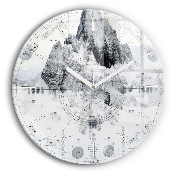 Horloge ronde murale 60 cm Dessin de montagnes