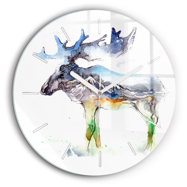 Horloge ronde 60 cm Orignal et paysage de montagne