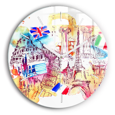 Horloge ronde en verre 60 cm Pays attrayants du monde