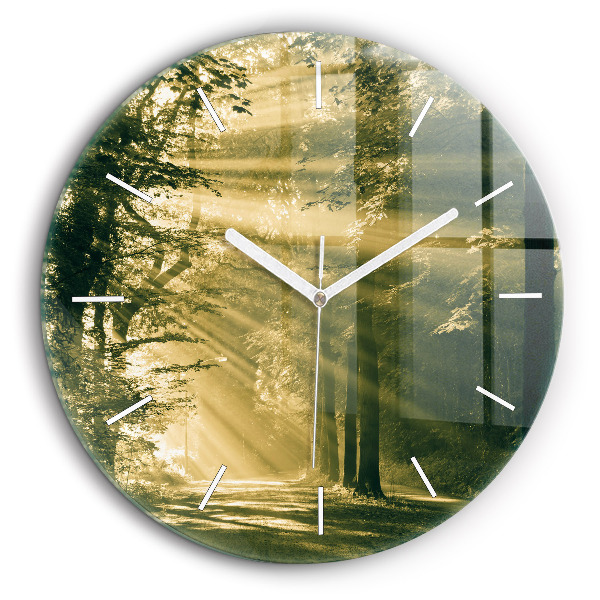 Horloge ronde murale 60 cm Rayons de soleil Forêt