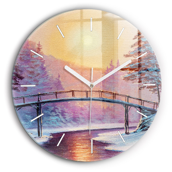 Horloge ronde murale 60 cm Arbre de Noël et pont