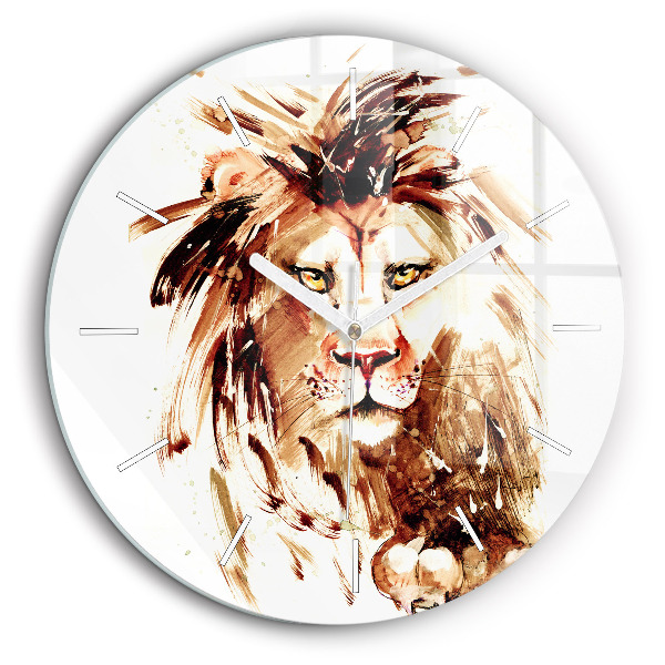 Pendule murale ronde 60 cm Illustration d'un lion brun