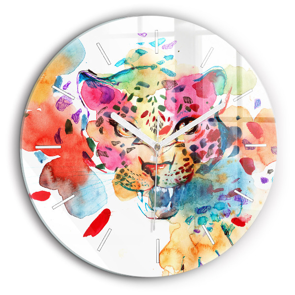 Horloge ronde en verre 60 cm Chat sauvage abstrait