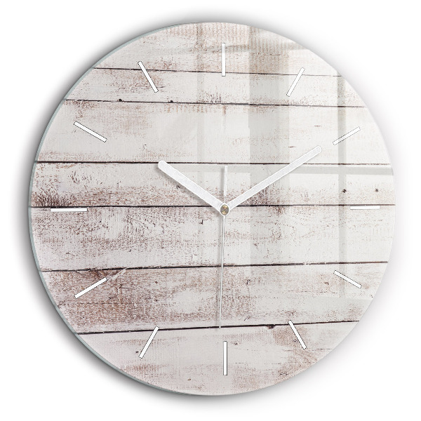 Horloge ronde en verre 60 cm Planches de bois clair