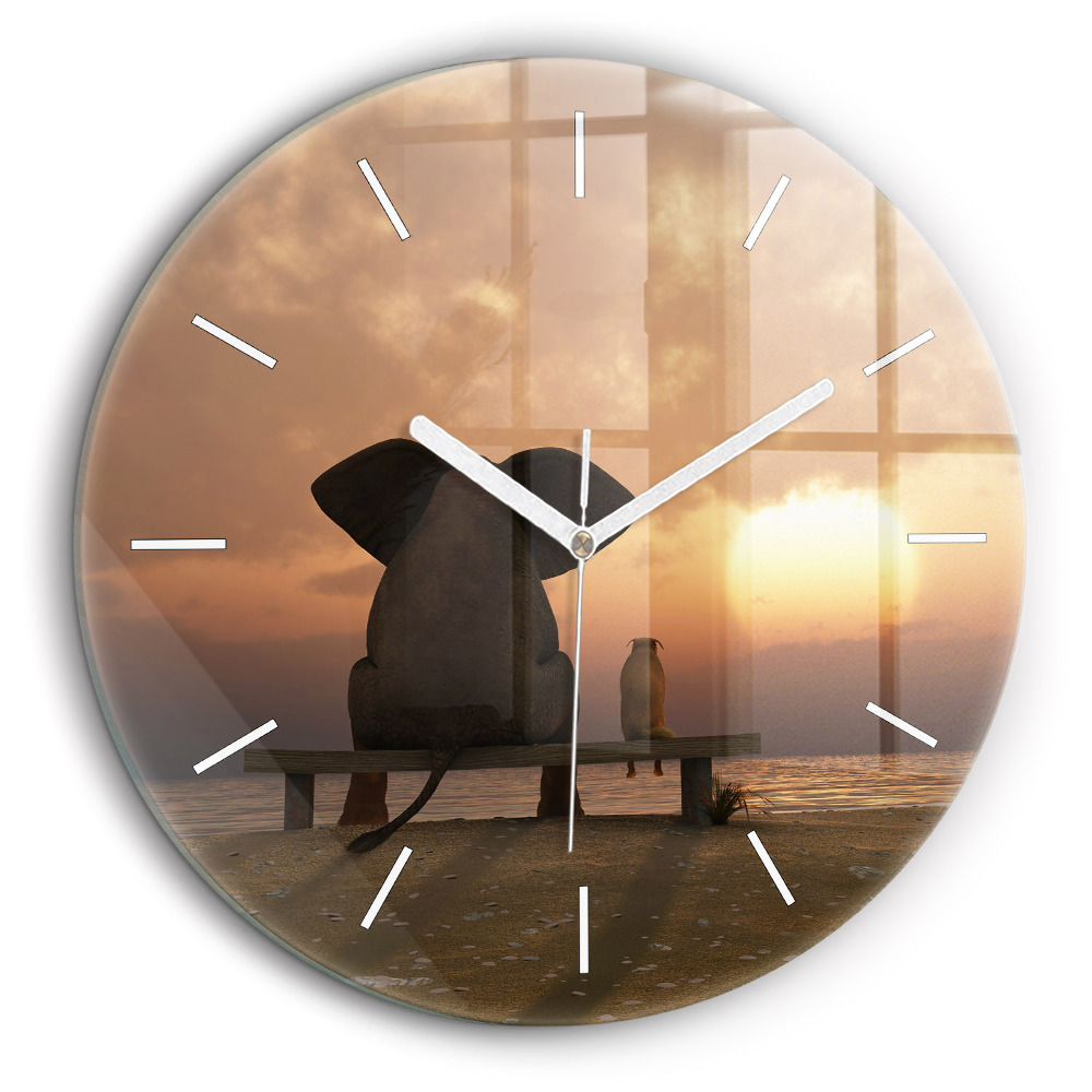 Horloge ronde murale 60 cm Animaux et coucher de soleil
