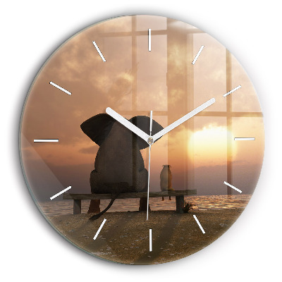 Horloge ronde murale 60 cm Animaux et coucher de soleil