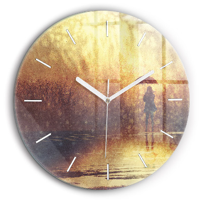 Horloge ronde 60 cm Femme avec un parapluie