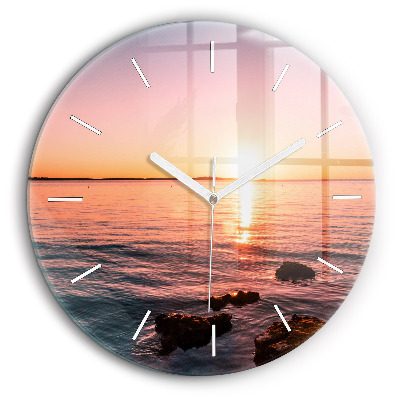 Horloge ronde en verre 60 cm Rochers au coucher du soleil