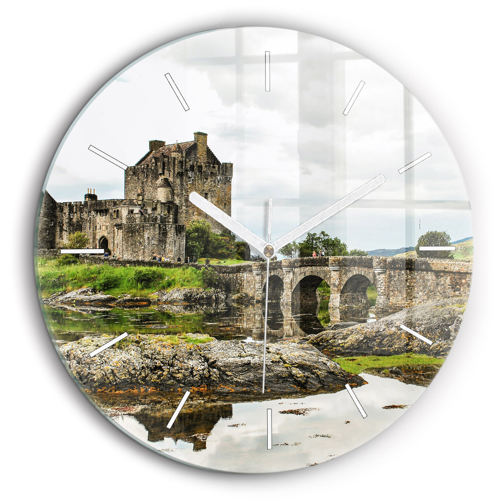 Horloge ronde en verre 60 cm Château d'Eilean Donan en Écosse