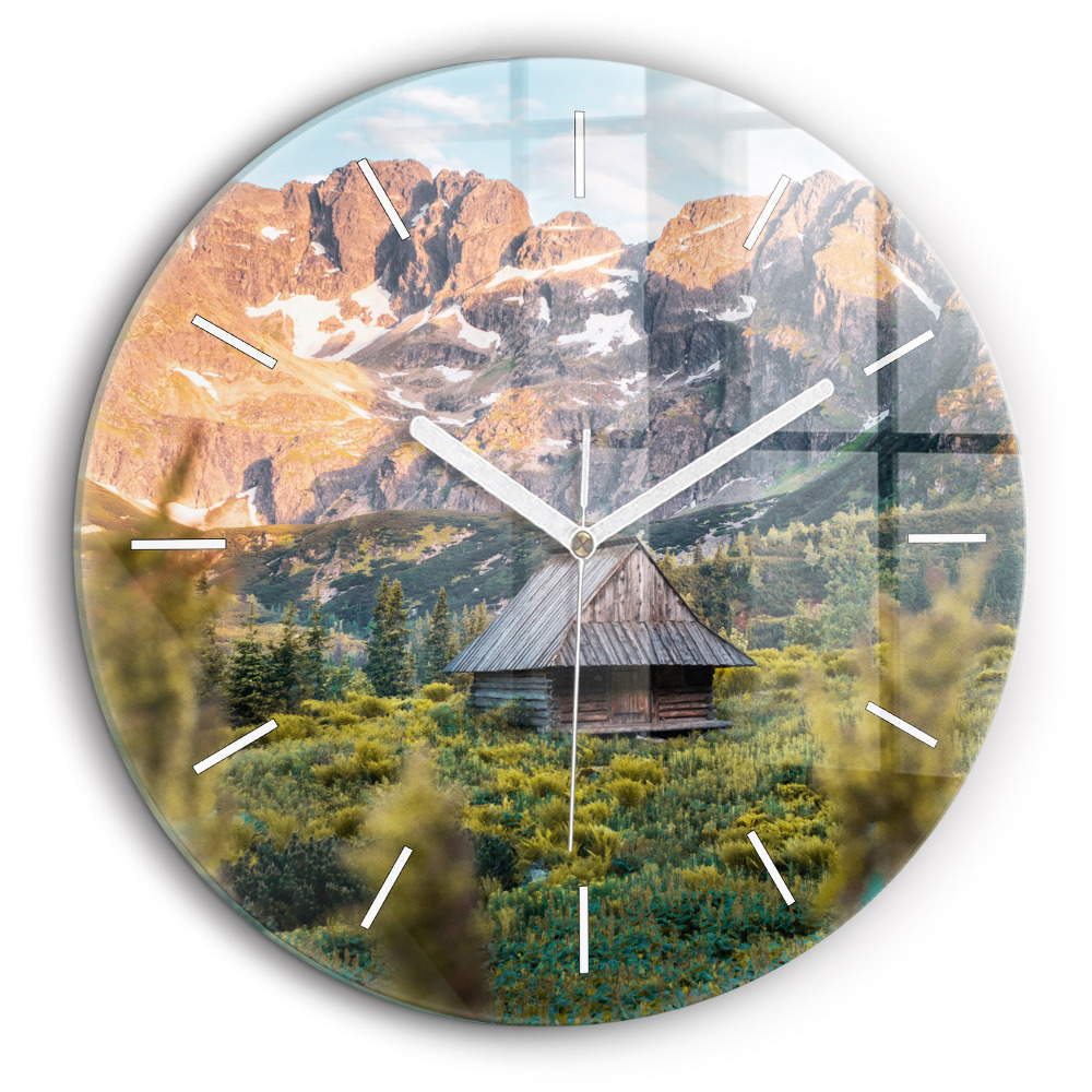 Horloge ronde en verre 60 cm Chalet dans les Tatras
