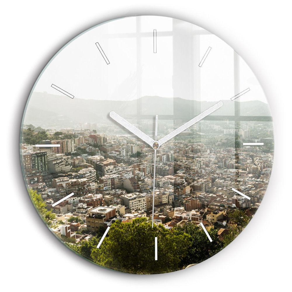 Horloge ronde en verre 60 cm Vue de Montjuic à Barcelone