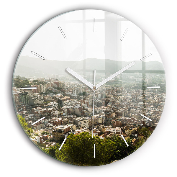 Horloge ronde en verre 60 cm Vue de Montjuic à Barcelone