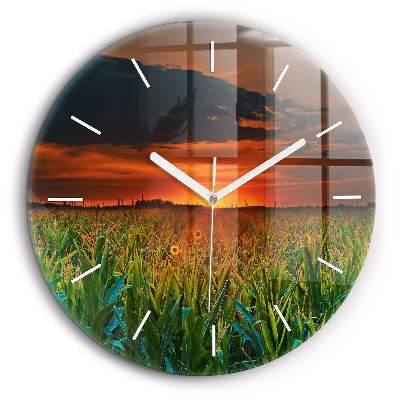 Horloge ronde murale 60 cm Tournesols dans une prairie