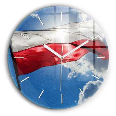 Horloge ronde murale 60 cm Drapeau polonais sur fond de ciel