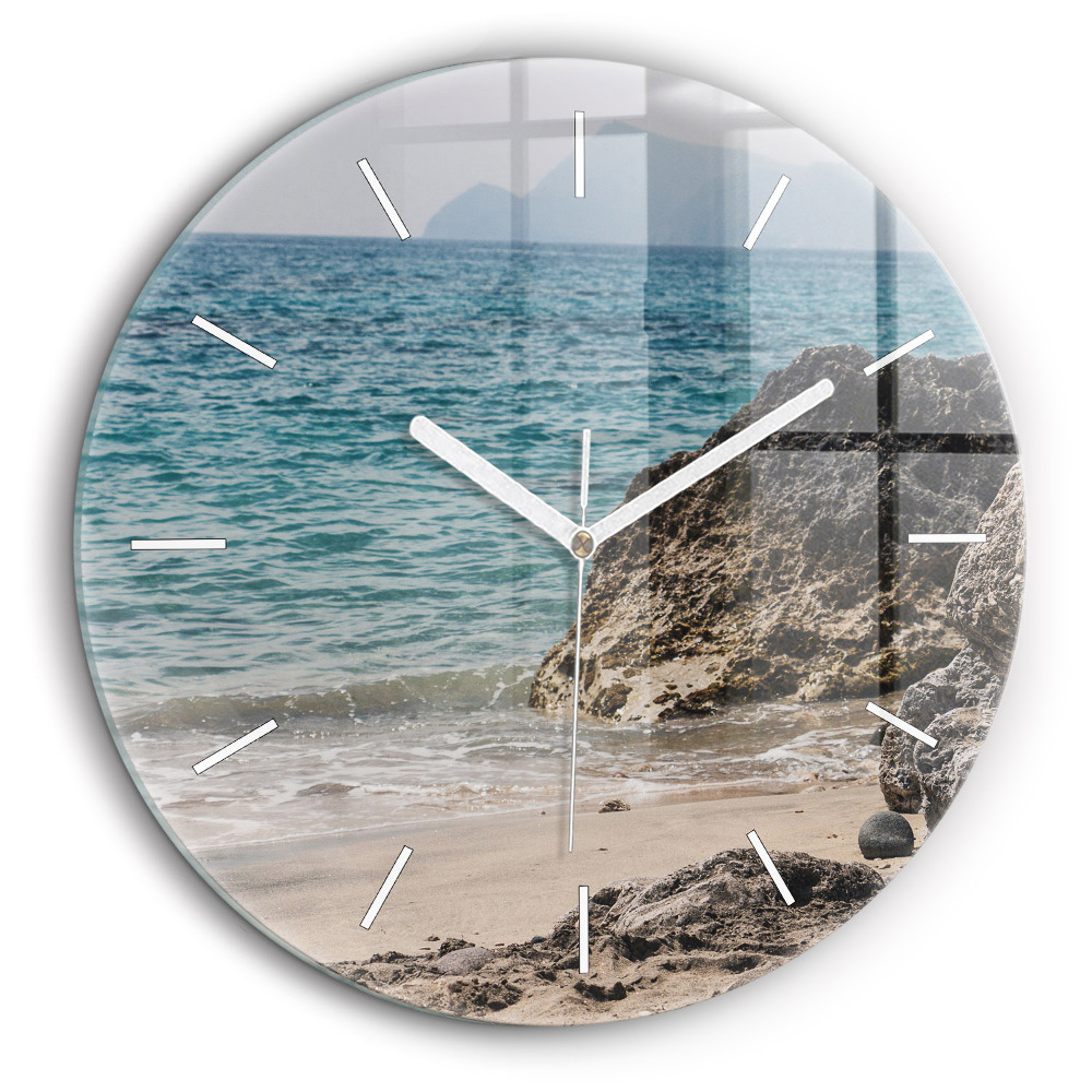 Horloge ronde en verre 60 cm Vue de la mer Méditerranée