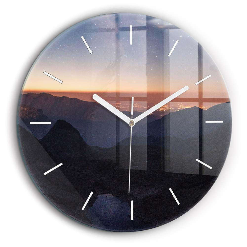 Pendule murale ronde 60 cm Montagnes au coucher du soleil