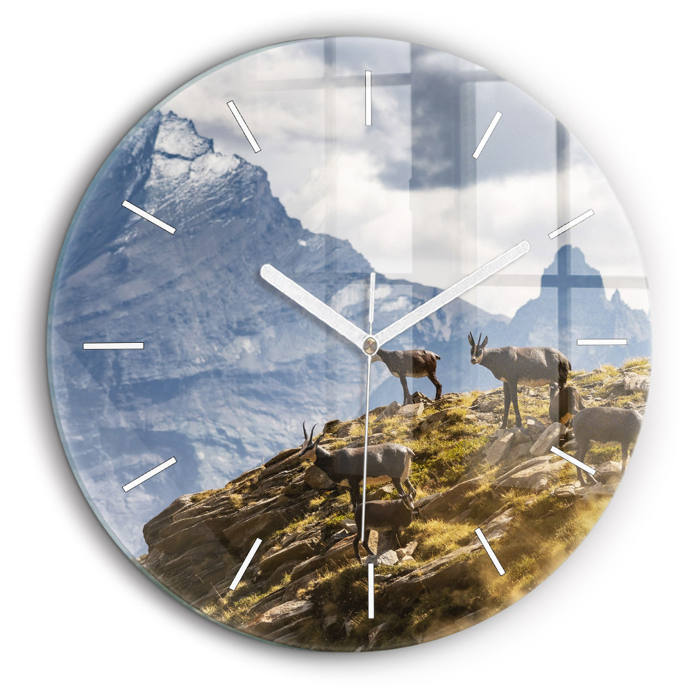 Horloge ronde en verre 60 cm Chèvre dans la vallée d'Aoste