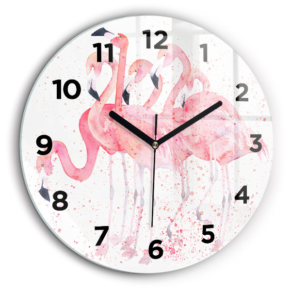 Grappe de flamants roses Horloge ronde en verre 60 cm