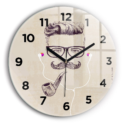 Homme avec une pipe Horloge ronde en verre 60 cm