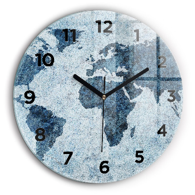Carte du monde peinte Horloge ronde en verre 60 cm