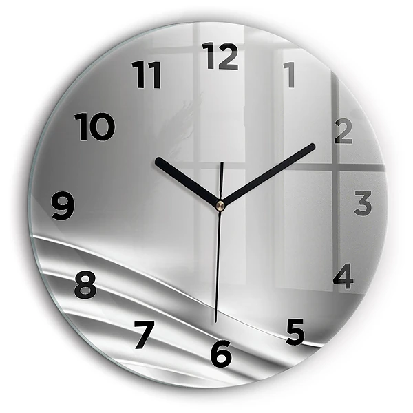 Abstraction argentée Horloge ronde en verre 60 cm