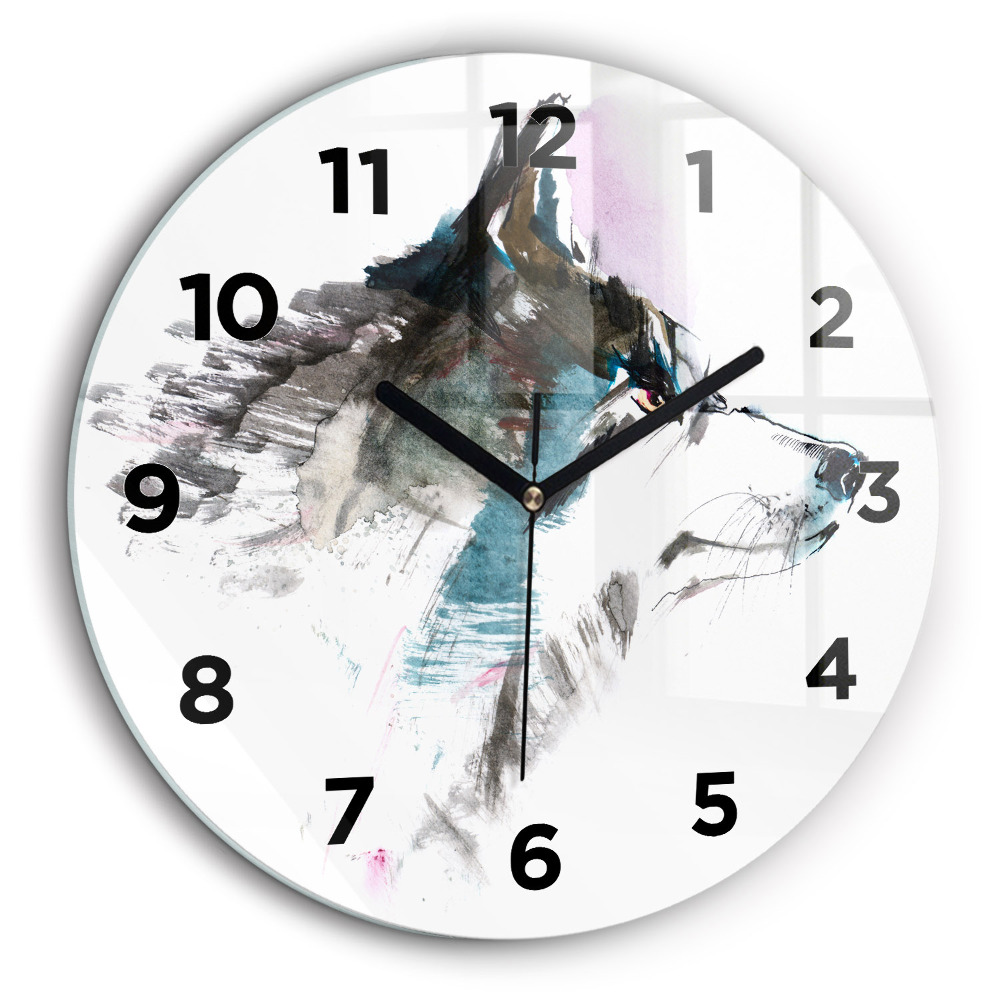 Profil d'un loup peint Horloge ronde 60 cm