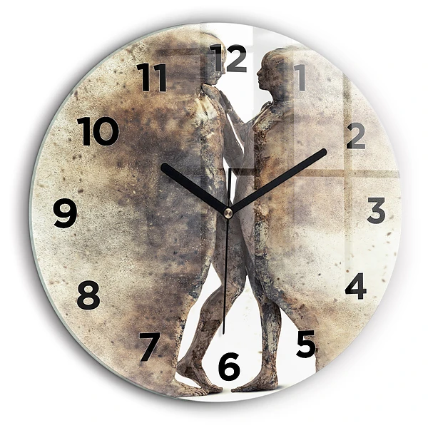Personnes abstraites dans le sable Horloge ronde en verre 60 cm