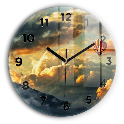Vol en ballon dans les nuages Horloge ronde en verre 60 cm