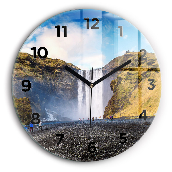 Chute d'eau en Islande Pendule murale ronde 60 cm