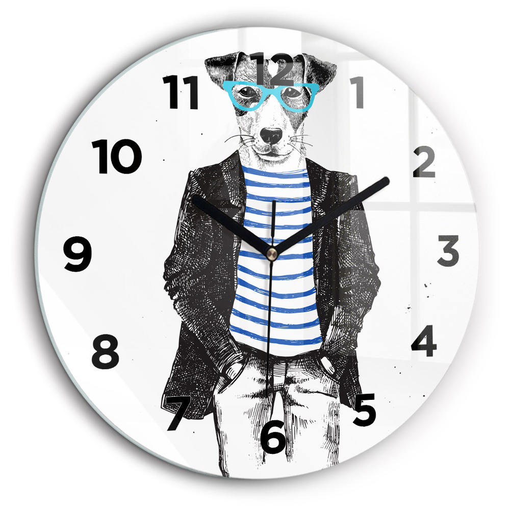 Chien dans un corps humain Horloge ronde en verre 60 cm