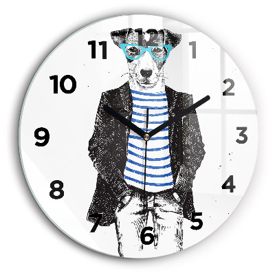 Chien dans un corps humain Horloge ronde en verre 60 cm