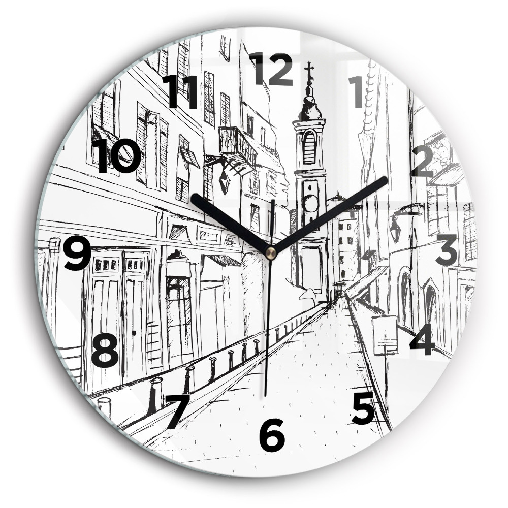 Dessin de ville Provence Pendule murale ronde 60 cm